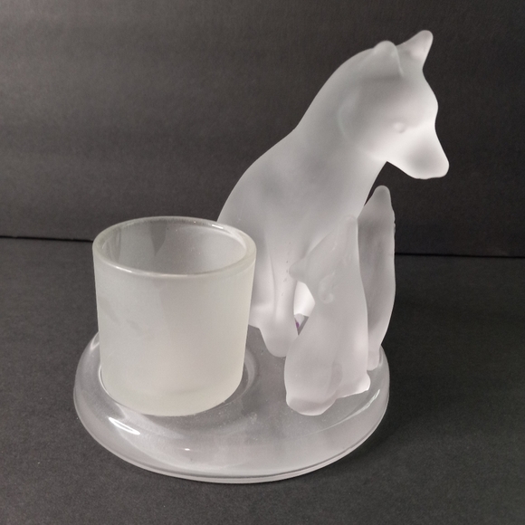 PartyLite Frosted Glass Wolf Mom And Pups Candle Holder - Picture 2 of 10